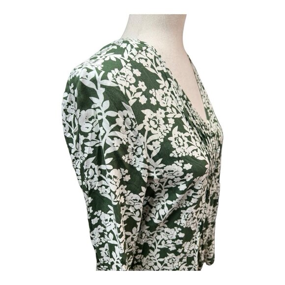 Fun2Fun Pleated Detail Blouse~Size X-Small~Green White Floral Top ~ L13 14 - Picture 4 of 10